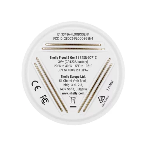 Shelly Flood S Gen4 – Pipe burst, water flow and rain sensor, Wi-Fi, Zigbee, Matter, white (S4SN-0071Z)