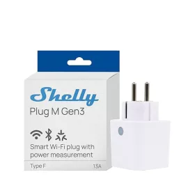   Shelly Plug M Gen3 – Wi-Fi + Bluetooth, Matter-compatible smart plug with energy monitoring, white