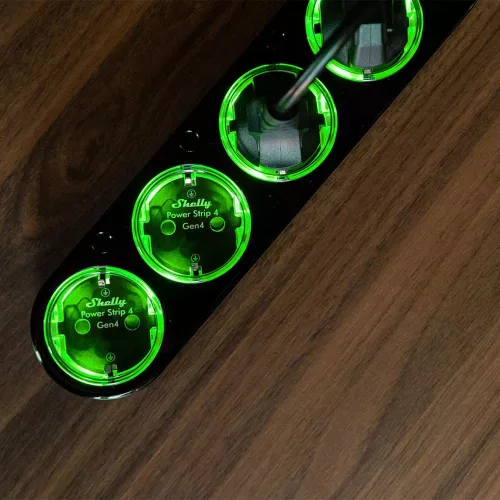 Shelly Power Strip 4 Gen4 –  smart power strip with 4 sockets, power meter, Wi-Fi, Zigbee, Matter, black
