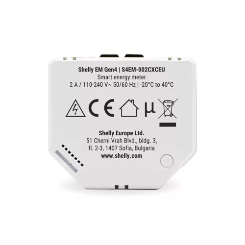 Shelly EM Gen4 – Single-phase, dual energy meter with 1x 50A current transformer and 2A contactor, Wi-Fi, Bluetooth, Zigbee, Matter (S4EM-002CXCEU)