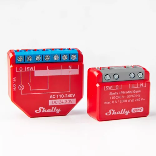 Shelly 1PM Gen4 multiprotocol (Wi-Fi+ Bluetooth / Zigbee 3.0) relay module, with power meter, Matter compatible