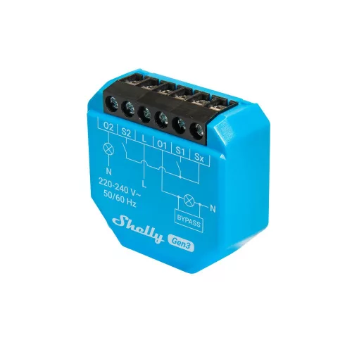 Shelly 2L Gen3 smart 2-gang relay modul for no-neutral wiring