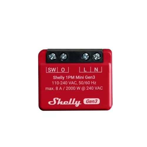 Shelly 1PM Mini GEN3, single channel WiFi smart relay switch, with power meter (8A)