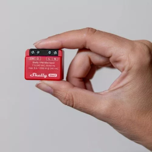 Shelly 1PM Mini GEN3, single channel WiFi smart relay switch, with power meter (8A)