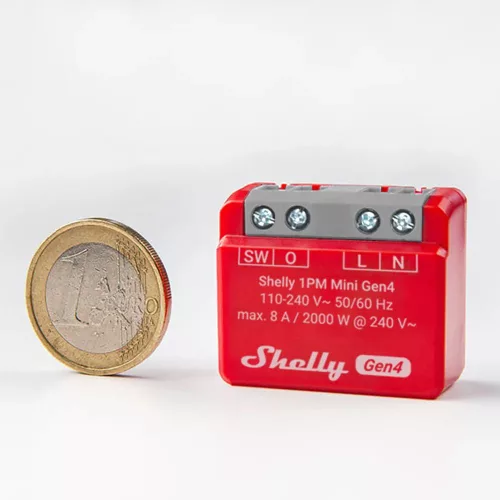 Shelly 1PM Mini Gen4 multiprotocol (Wi-Fi+ Bluetooth / Zigbee 3.0) relay module, with power meter, Matter compatible