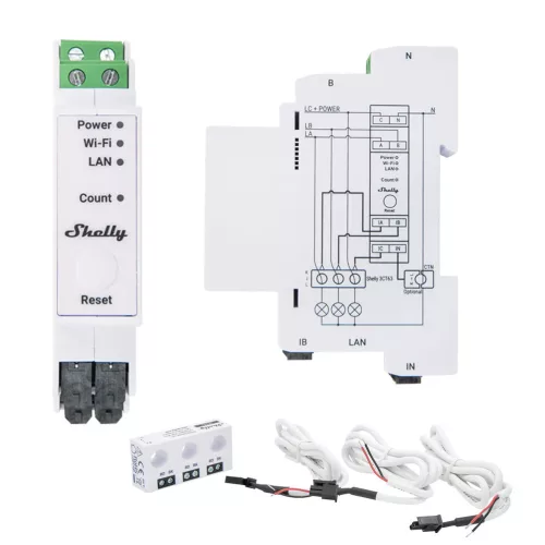 Shelly Pro 3EM-3CT63 – 3-Phase smart Wi-Fi + Ethernet energy meter (3 x 63A)