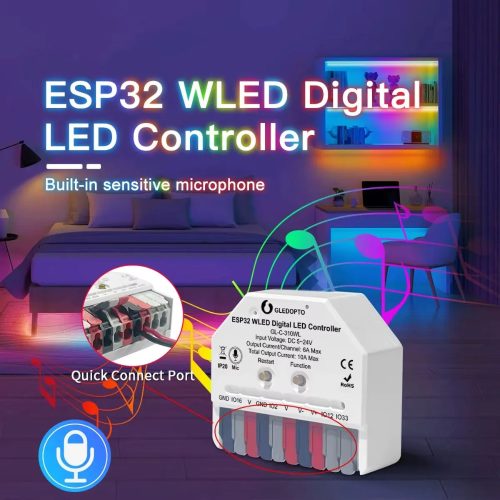 Gledopto ESP32 Mini WLED Digital LED Controller – Wi-Fi digital RGBIC LED controller, 5V-24V DC, WLED firmware, with microphone (GL-C-310WL)