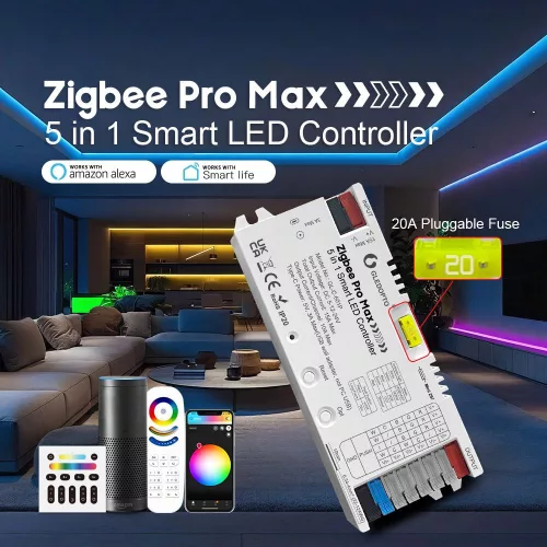 Gledopto Zigbee Pro Max –  5-in-1 LED controller, 15A, Zigbee, RF 2.4GHz (GL-C-601P)