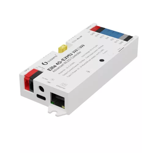 Gledopto Elite 4D-EXMU Advanced WLED Controller  – Four-channel RGBIC LED controller with microphone, USB‑C, ESP32, Wi‑Fi, Ethernet (GL-C-618WL)