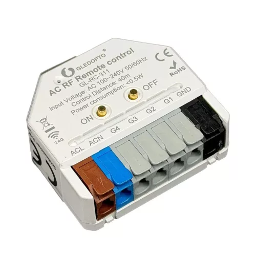 Gledopto AC RF Remote Control (GL-RC-311) – Four‑channel RF (2.4 GHz) remote control for mounting behind a switch (GL‑RC‑311)