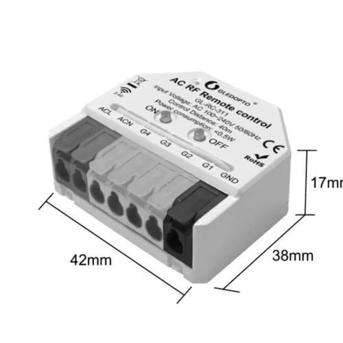 Gledopto AC RF Remote Control (GL-RC-311) – Four‑channel RF (2.4 GHz) remote control for mounting behind a switch (GL‑RC‑311)