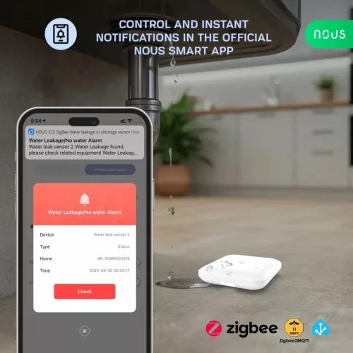 NOUS E13 ZigBee Water leakage or shortage sensor – Water leak or water shortage sensor, Zigbee, white