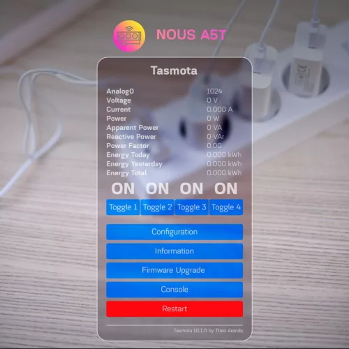 NOUS A5T smart Wi-Fi power strip (3-gang + 3 USB-A), Tasmota