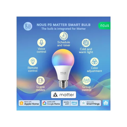 Nous P3 smart Tuya Wi-Fi RGB bulb (E27 socket), Matter compatible (2 pcs)