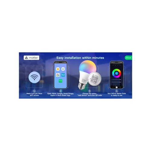 Nous P3 smart Tuya Wi-Fi RGB bulb (E27 socket), Matter compatible (2 pcs)