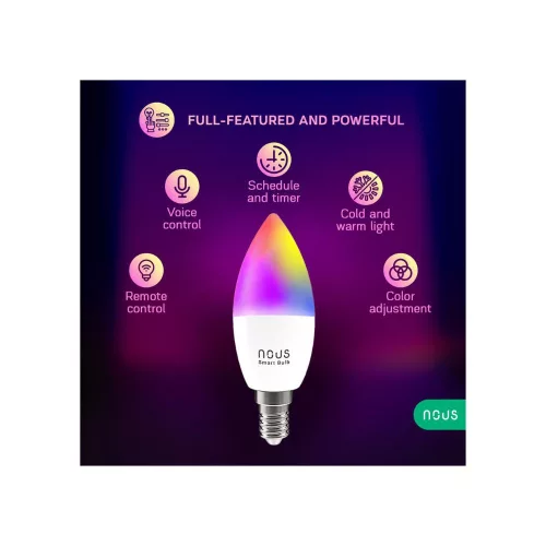 Nous P4 smart Tuya Wi-Fi RGB bulb (E14 socket), Matter compatible