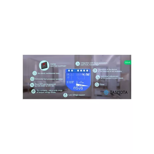 Nous B1T Smart Wi-Fi 1-gang mini relay module (Tasmota Firmware, Matter Compatible)