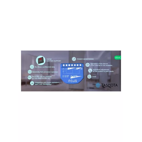 Nous B2T smart Wi-Fi 1-gang mini relay module with power meter (Tasmota firmware, Matter compatible)