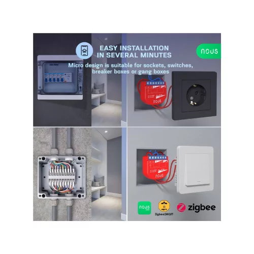 Nous B2Z smart Tuya Zigbee mini relay module, with power meter and switch input, 1-gang