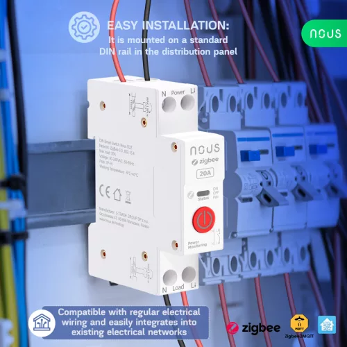 Nous D2Z Zigbee DIN Smart Switch 20A (1 channel, with PM)