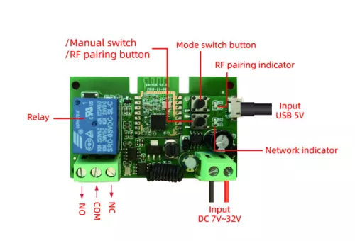 SmartWise 5V-32V 1-gang smart relay switch, with dry contact and momentary switch, Zigbee + RF