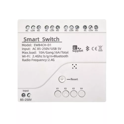 SmartWise 85V-250V AC Wi-Fi + eWeLink-Remote 4-gang smart relay switch, NO/NC, dry contact, momentary switch