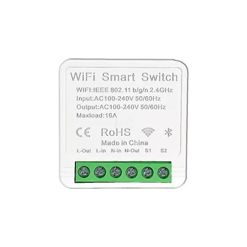SmartWise Mini BT (WiFi + Bluetooth) eWeLink app compatible smart relay (16A), for wired and wireless wall switches