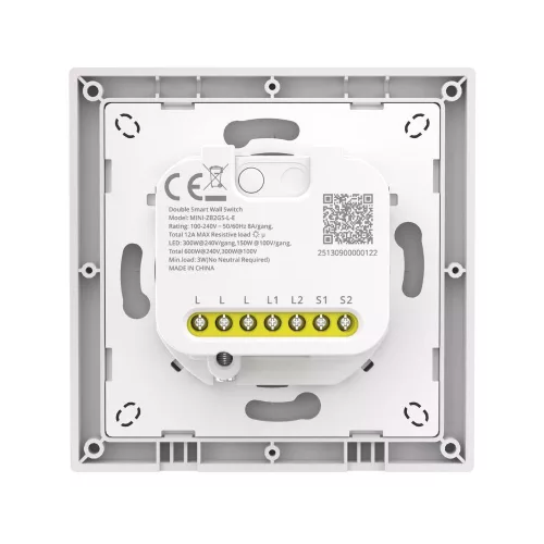 SONOFF Orb-ZBW2L 2-Gang Zigbee Smart Switch (No Neutral) – dual-channel, live-wire only switch, Zigbee, white (MINI-ZB2GS-L-E)