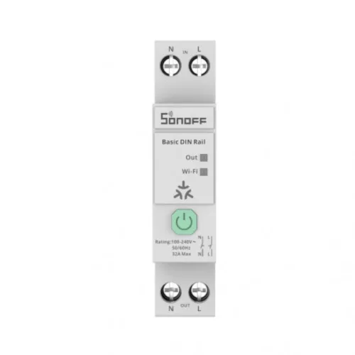 Sonoff Basic DIN Rail – Smart DIN-rail mountable 32A relay module with energy monitoring, WiFi, Bluetooth, Matter (BASIC-1GSP)