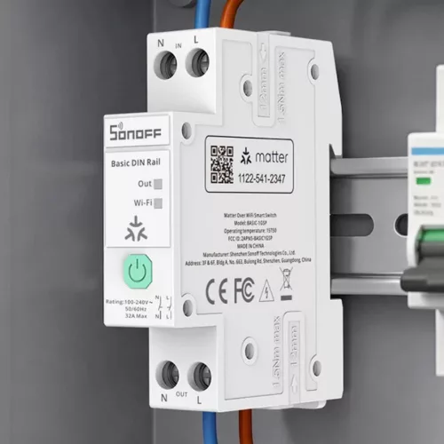 Sonoff Basic DIN Rail – Smart DIN-rail mountable 32A relay module with energy monitoring, WiFi, Bluetooth, Matter (BASIC-1GSP)