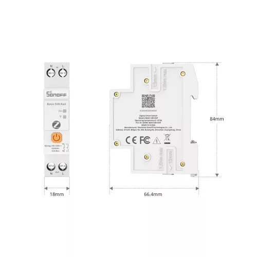 Sonoff Basic DIN Rail – Relay module, 1‑circuit, with energy monitoring, DIN‑rail mount, 32A, Zigbee, Bluetooth